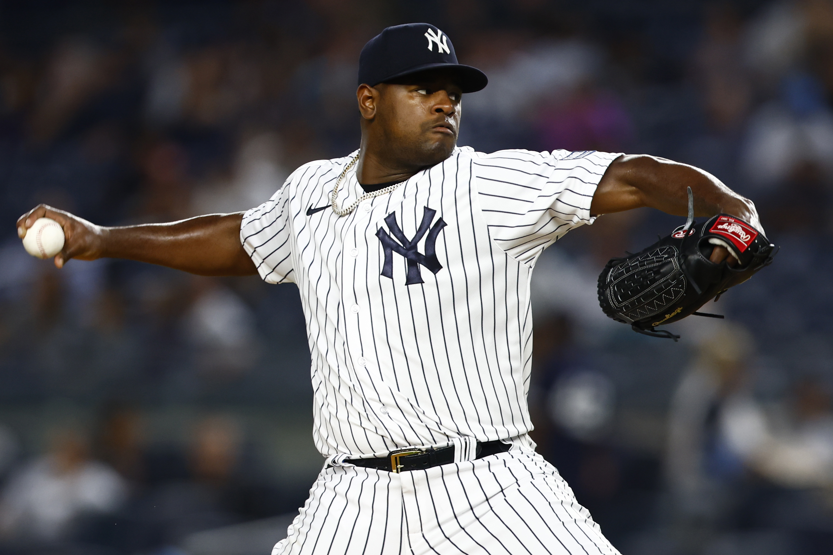 Luis Severino of the New York Yankees in action against the Milwaukee Brewers during a game at Yankee Stadium on September 8, 2023 in New York City.