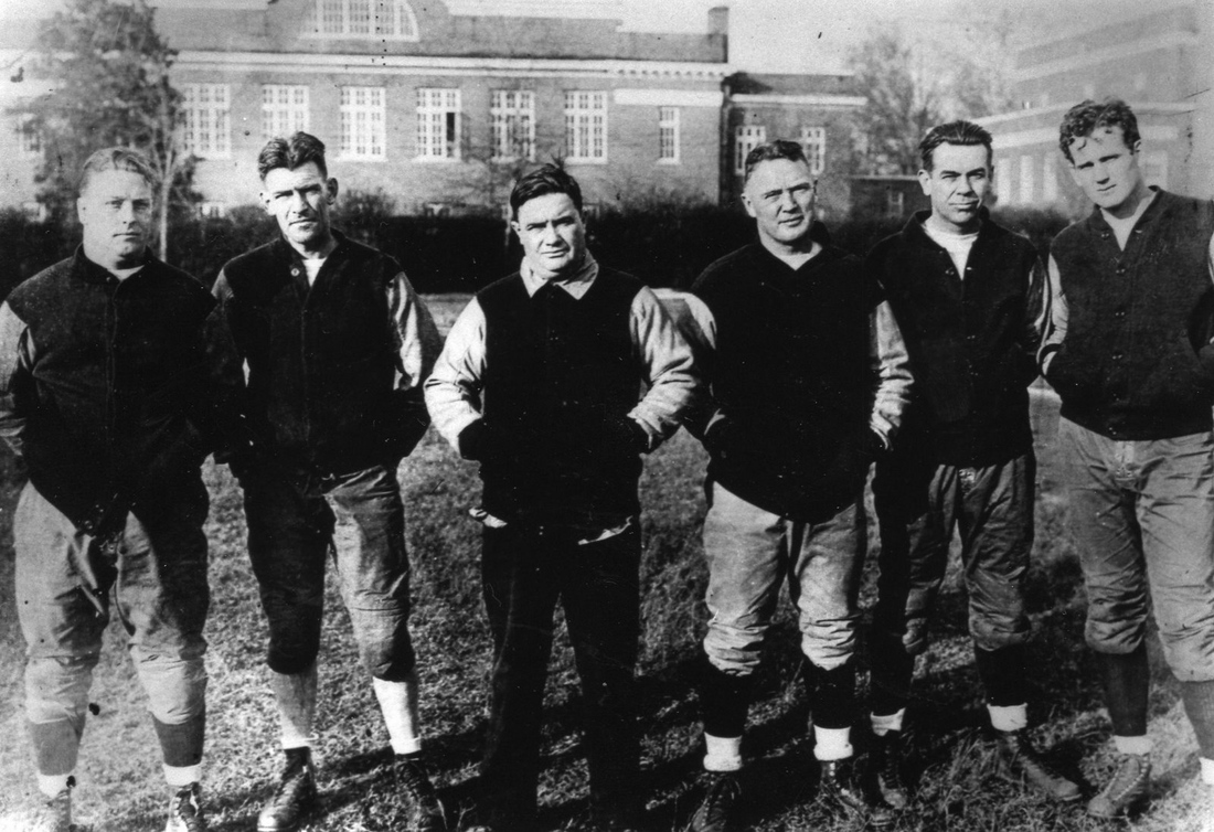 Frank Thomas and the Crimson Tide coaching staff (featuring former player and future head coach Paul Bryant, far right), circa mid-30s.