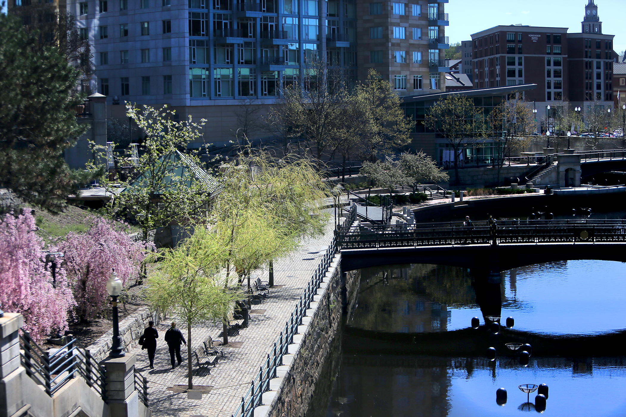 The Woonasquatucket River in downtown Providence, RI is pictured on April 25, 2019.