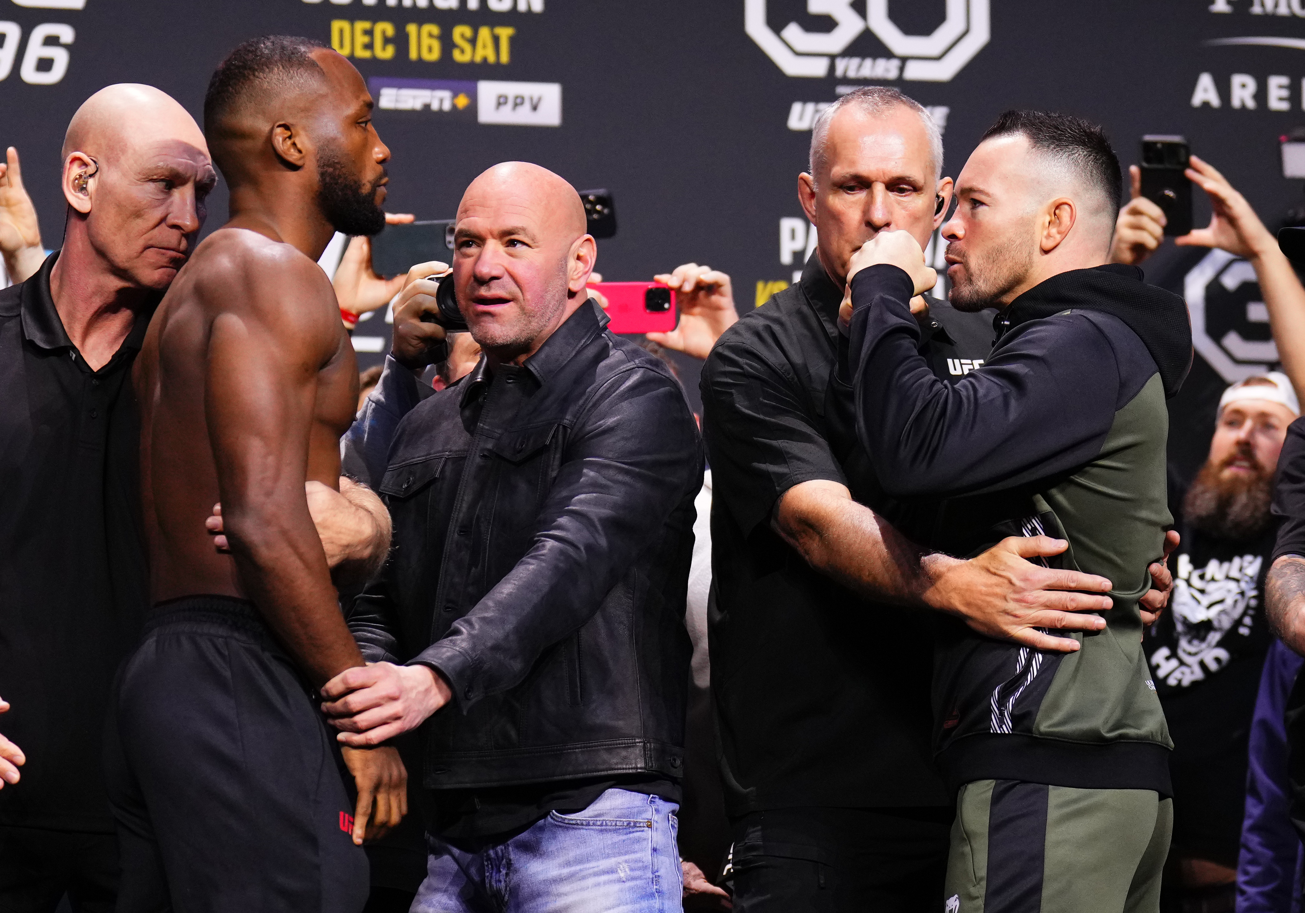 Leon Edwards and Colby Covington at UFC 296