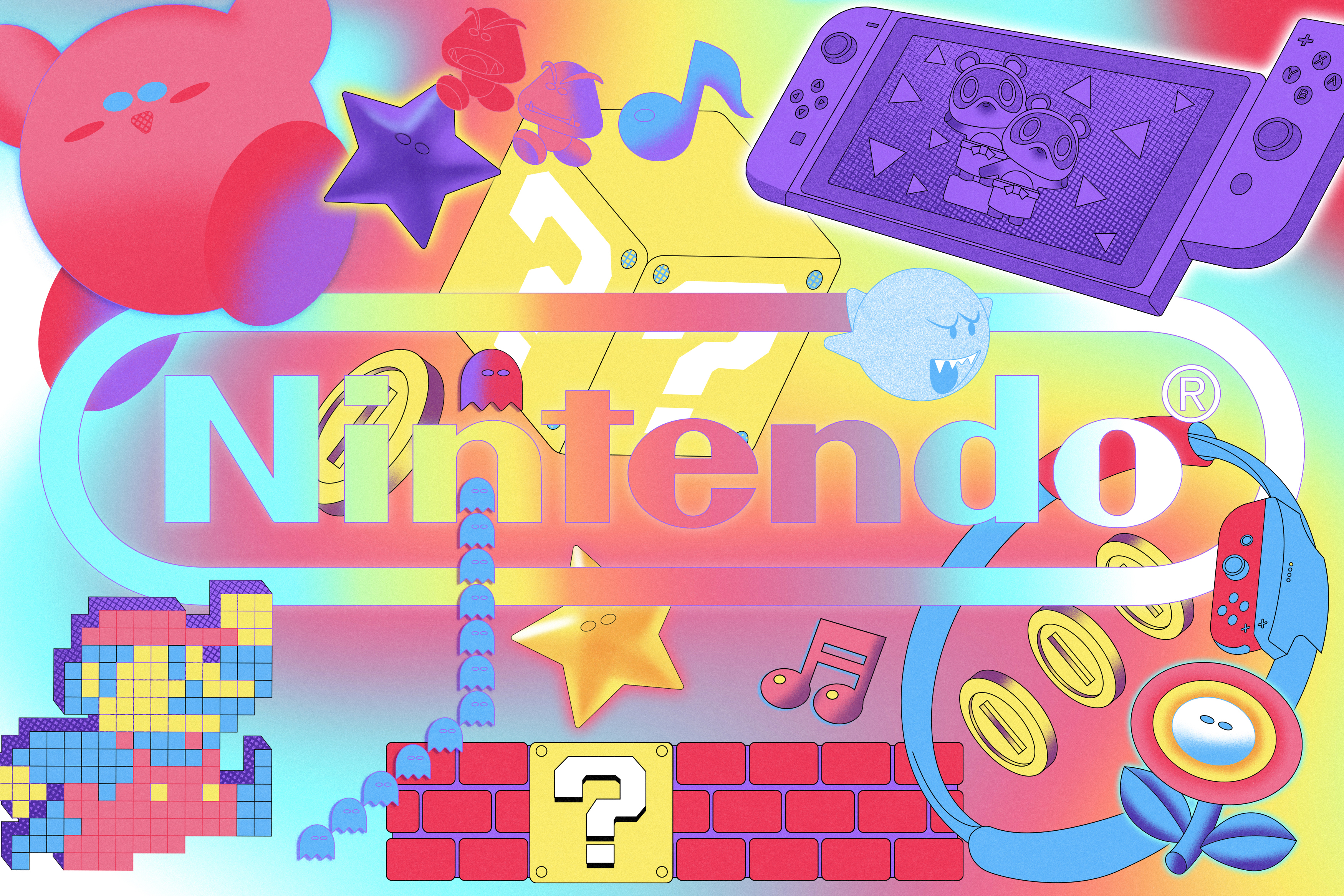 Bright colorful illustration of Nintendo logo