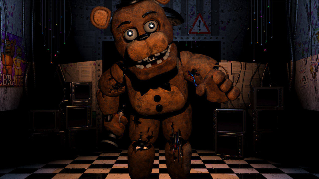 Freddy Fazbear animatronic looking terrifying in Five Nights at Freddy’s