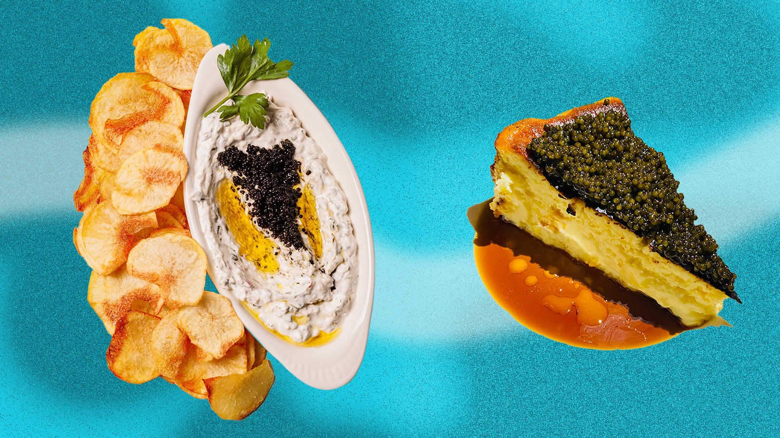 A photo illustration of two dishes of caviar.