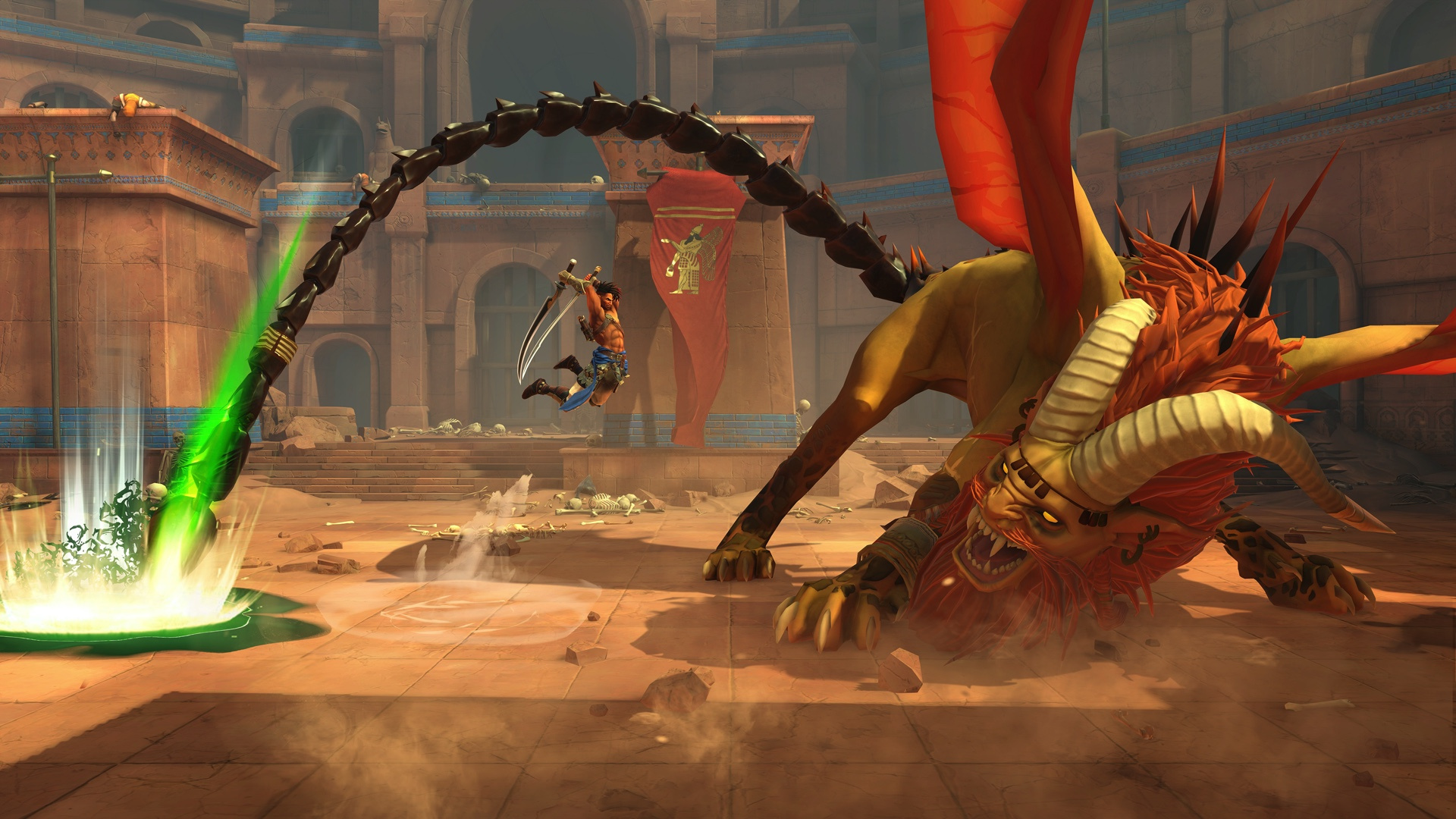 prince of persia: the lost crown screenshot shows the main character fighting a manticore with two swords