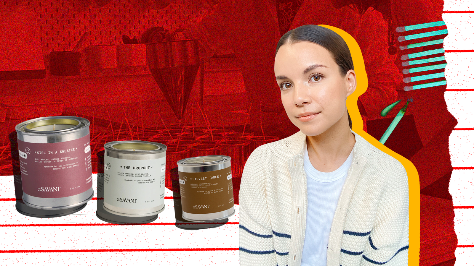 A photocollage featuring Ingrid Nilsen and some of her candles.