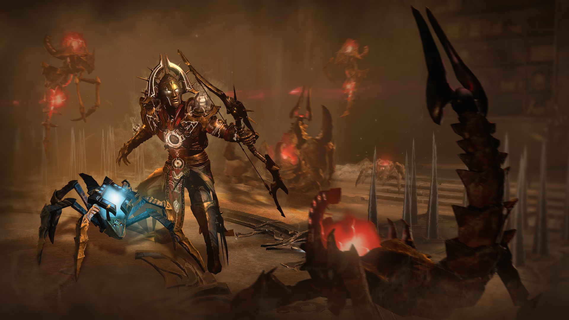 A player takes on some robot enemies in Diablo 4 Season of the Construct
