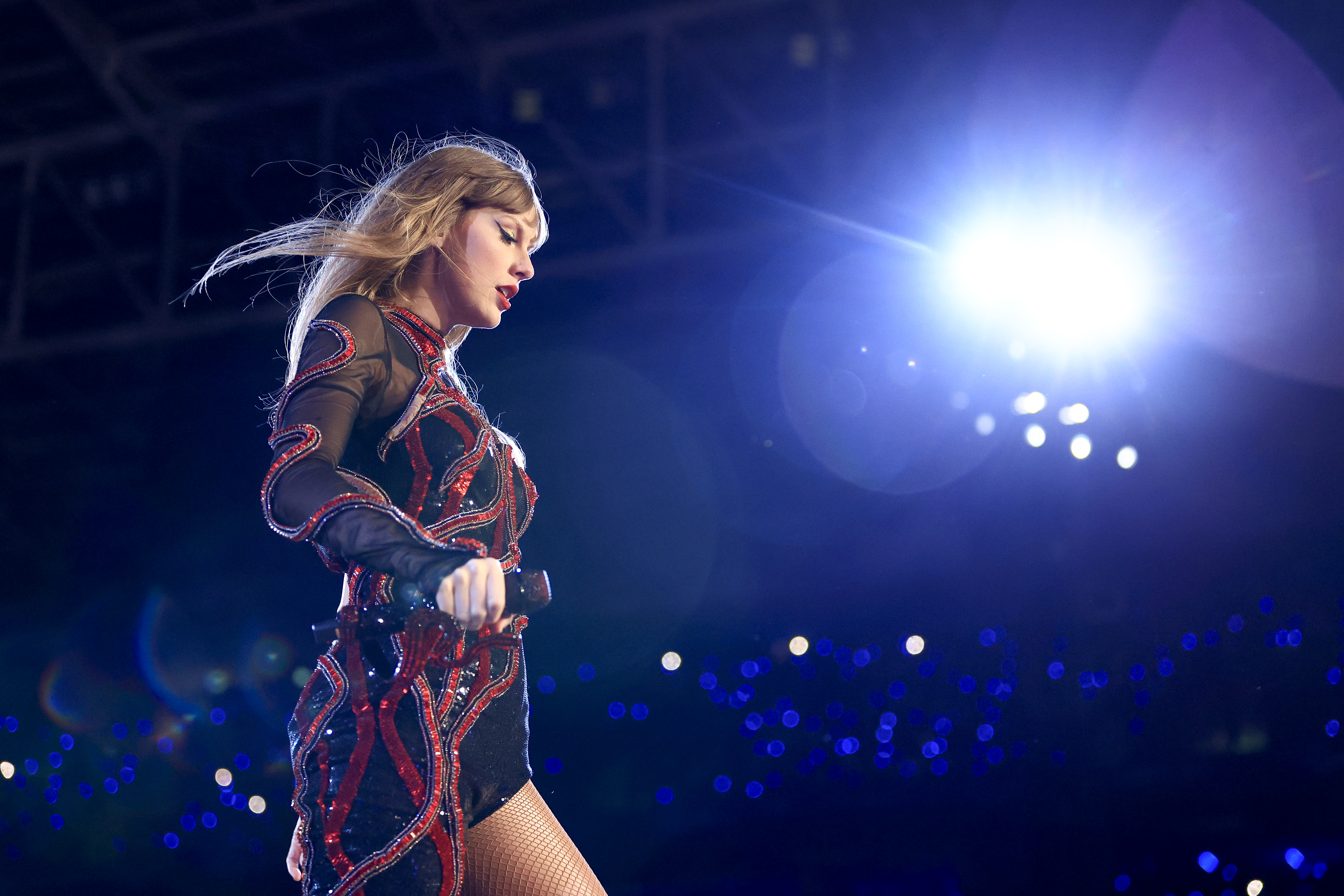 Taylor Swift lit up onstage.