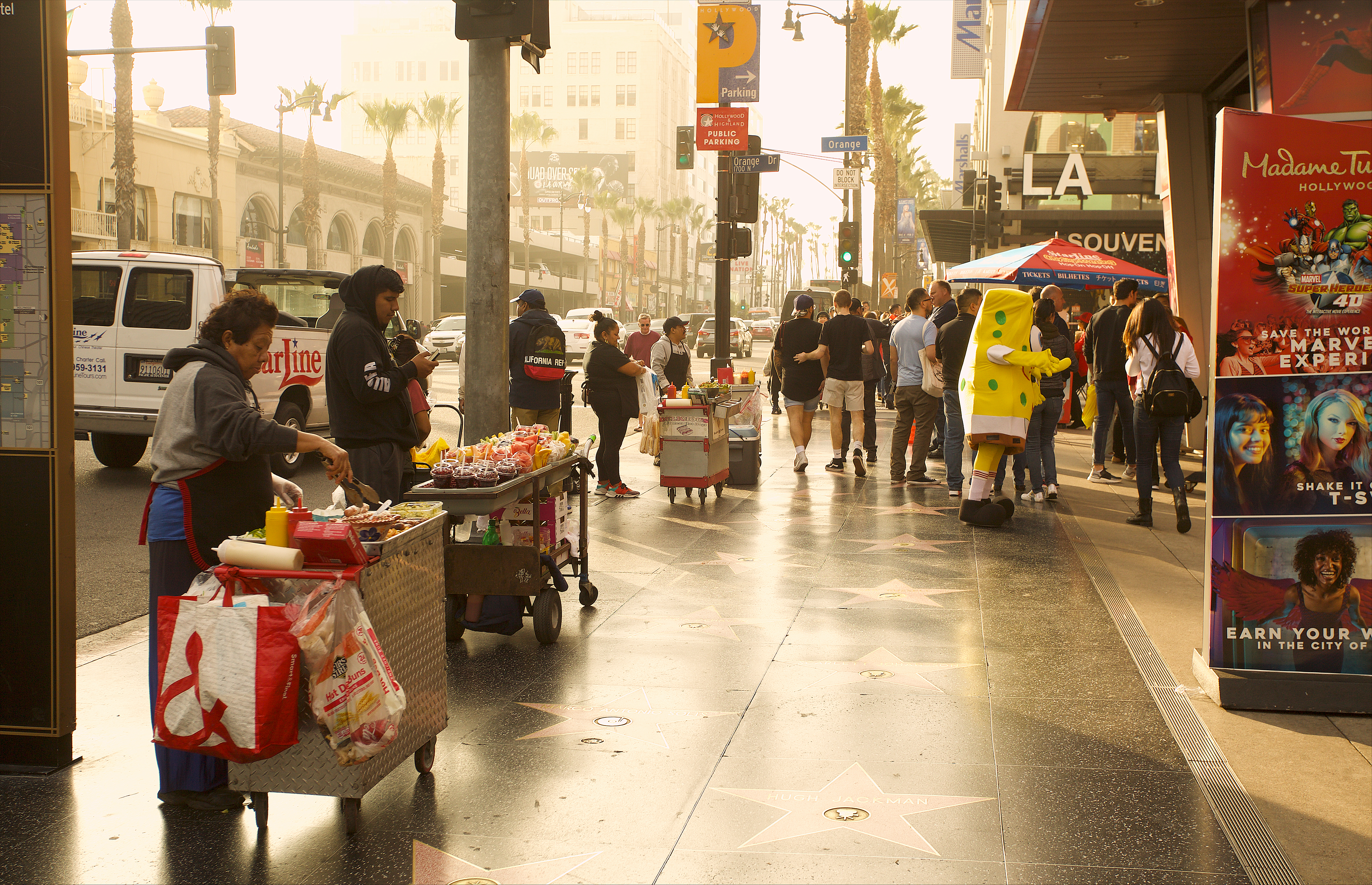 Street vendors in Hollywood Walk of Fame.