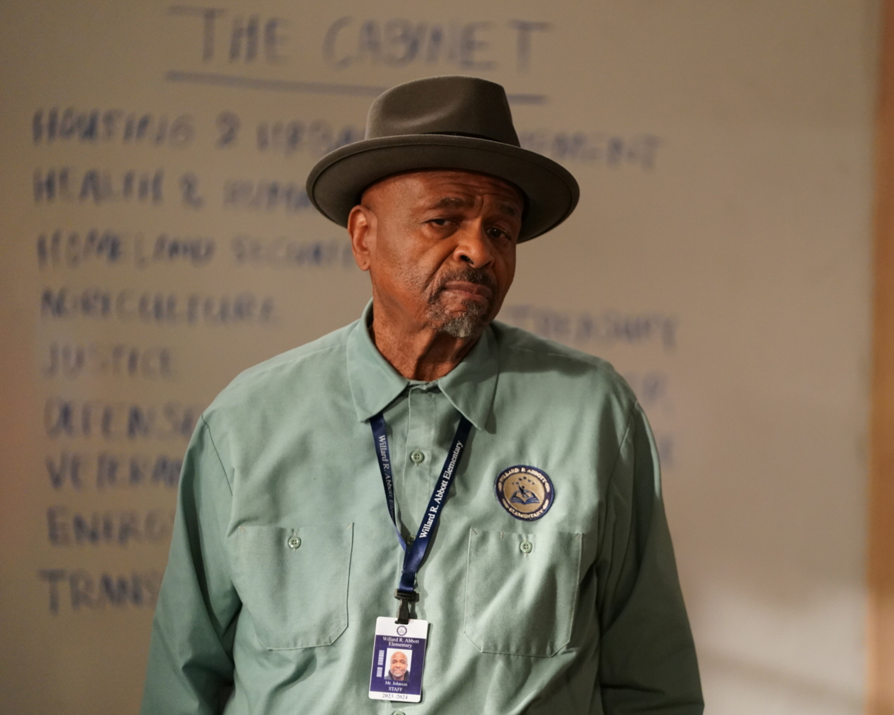 Mr. Johnson, lookin smart in a fedora, in the third season of Abbot Elementary