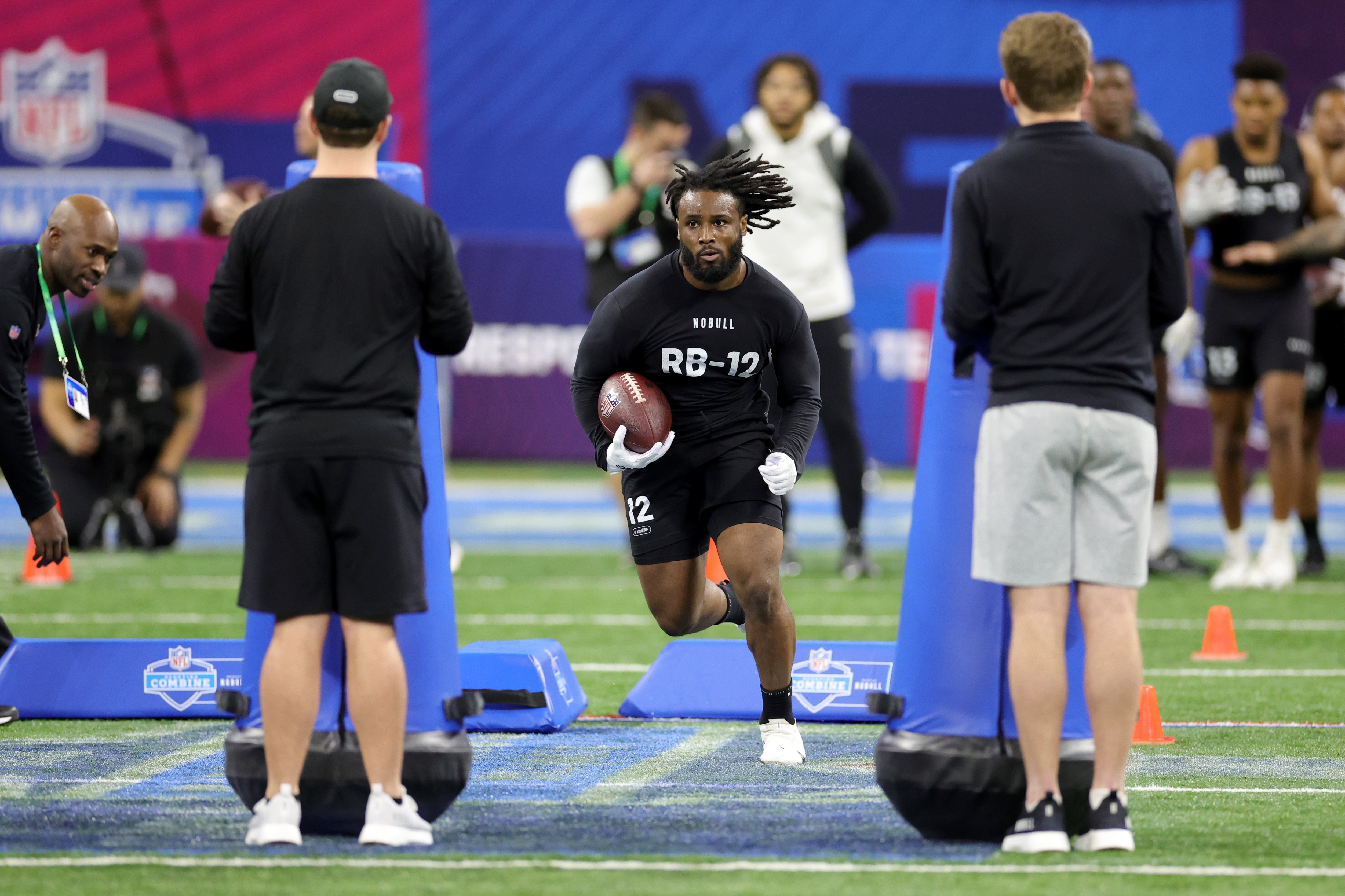 Mohamed Ibrahim of Minnesota participates in a drill during the NFL Combine at Lucas Oil Stadium on March 05, 2023 in Indianapolis, Indiana.