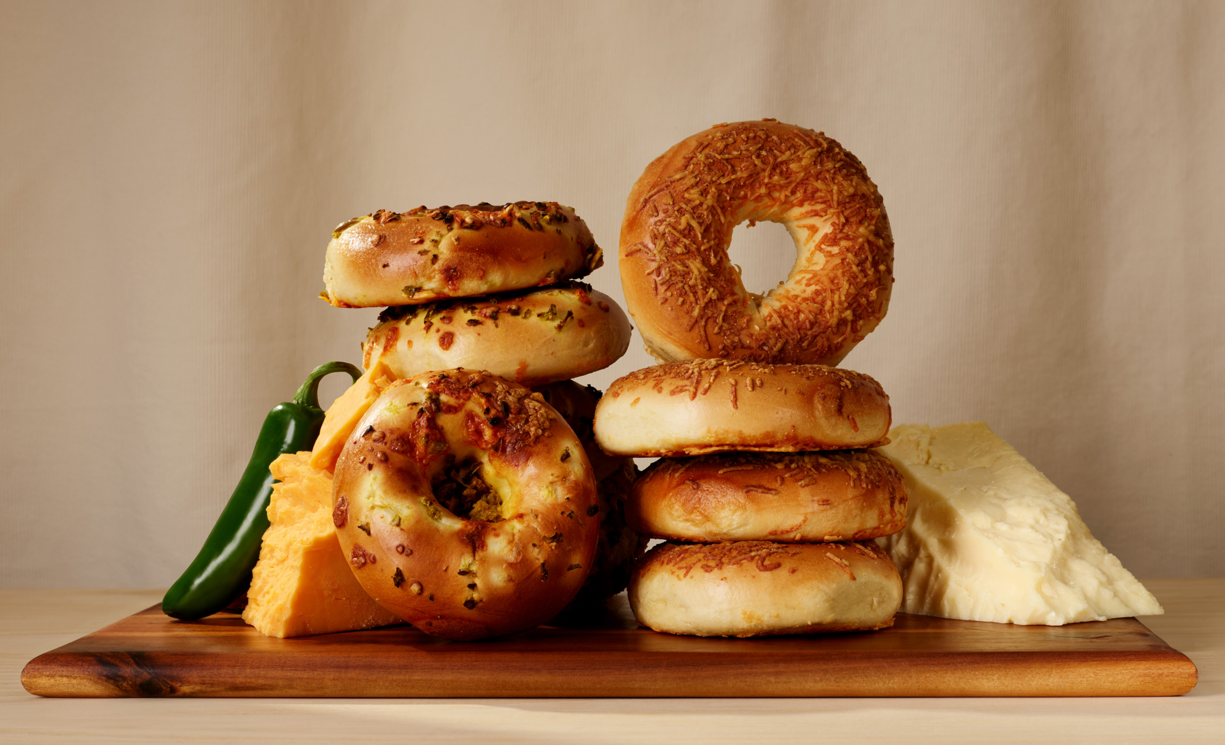 A tower of bagels. 