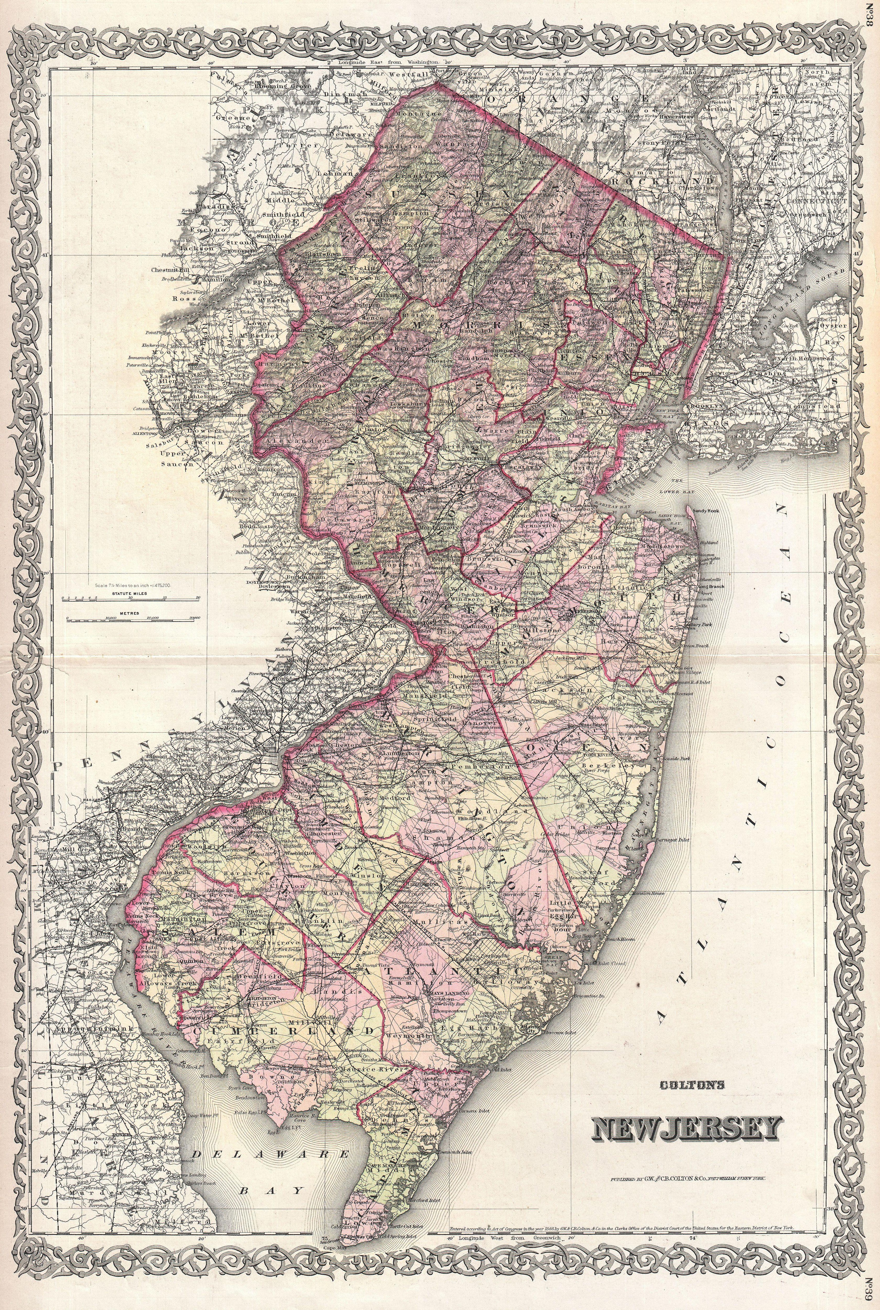 1868, Colton Map of New Jersey