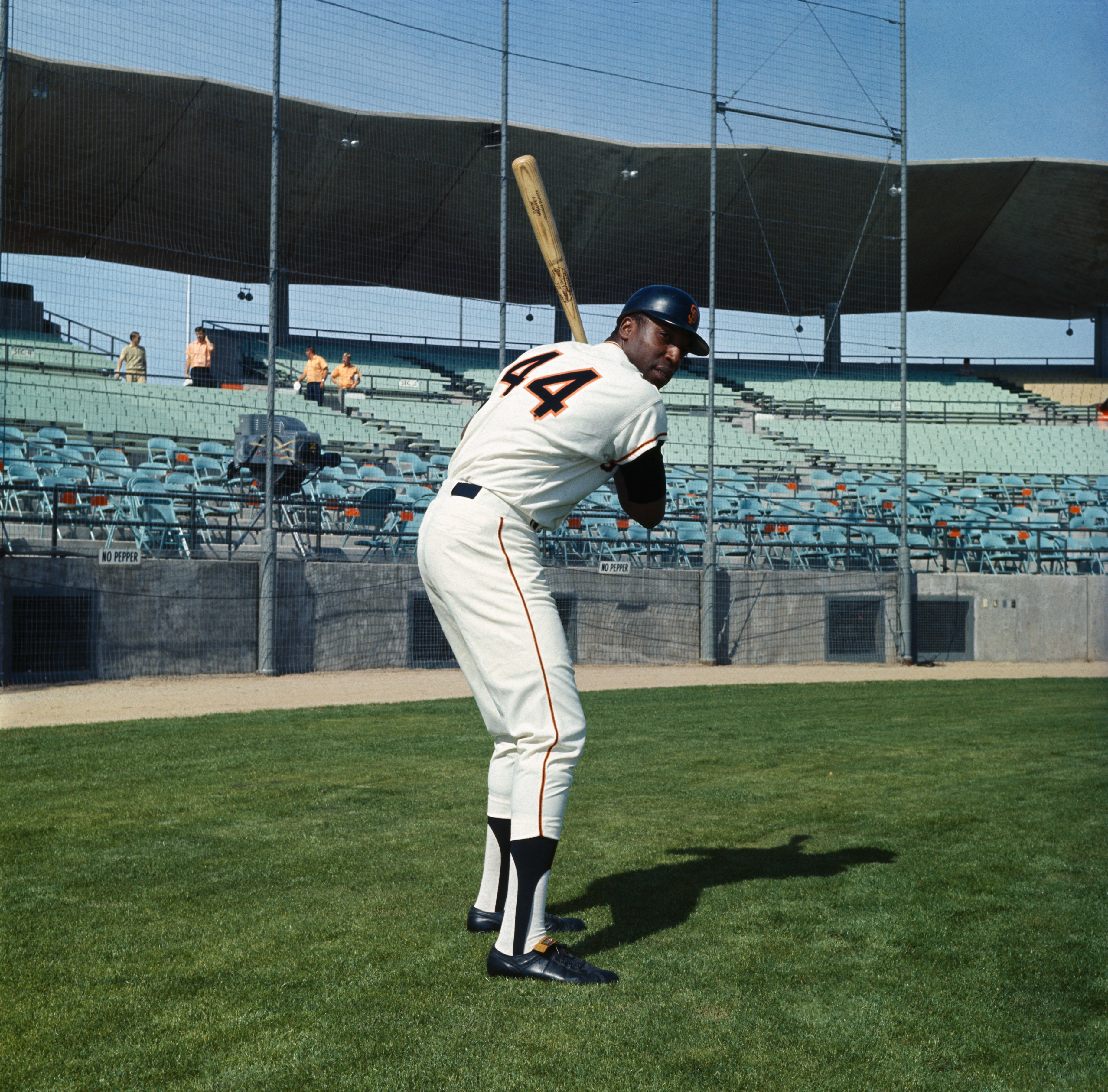 Willie McCovey holding his bat in a batting position. 