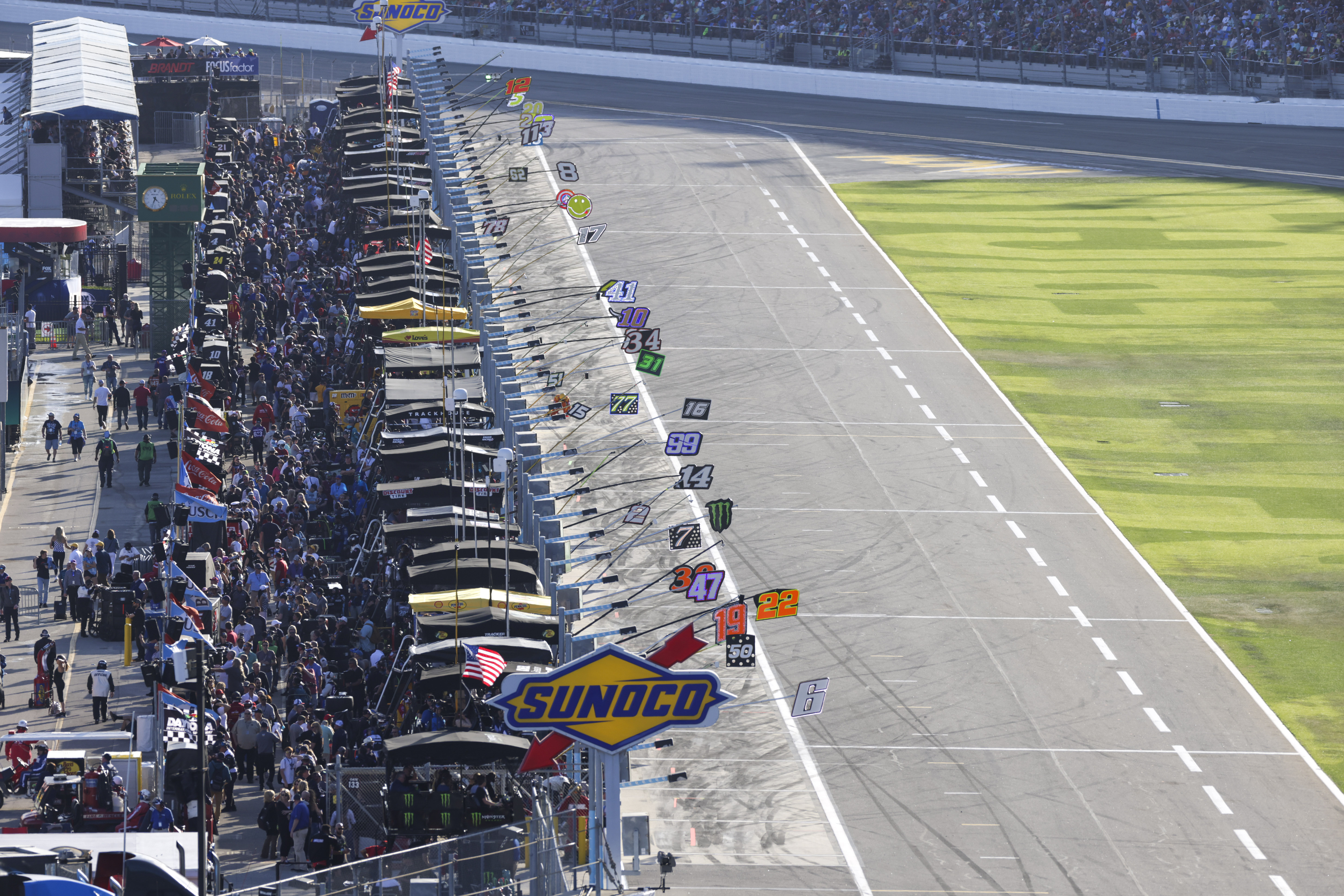 A general view of pit road during the Daytona 500 NASCAR Cup Series race on February 20, 2022 at Daytona International Speedway in Daytona Beach, Fl.