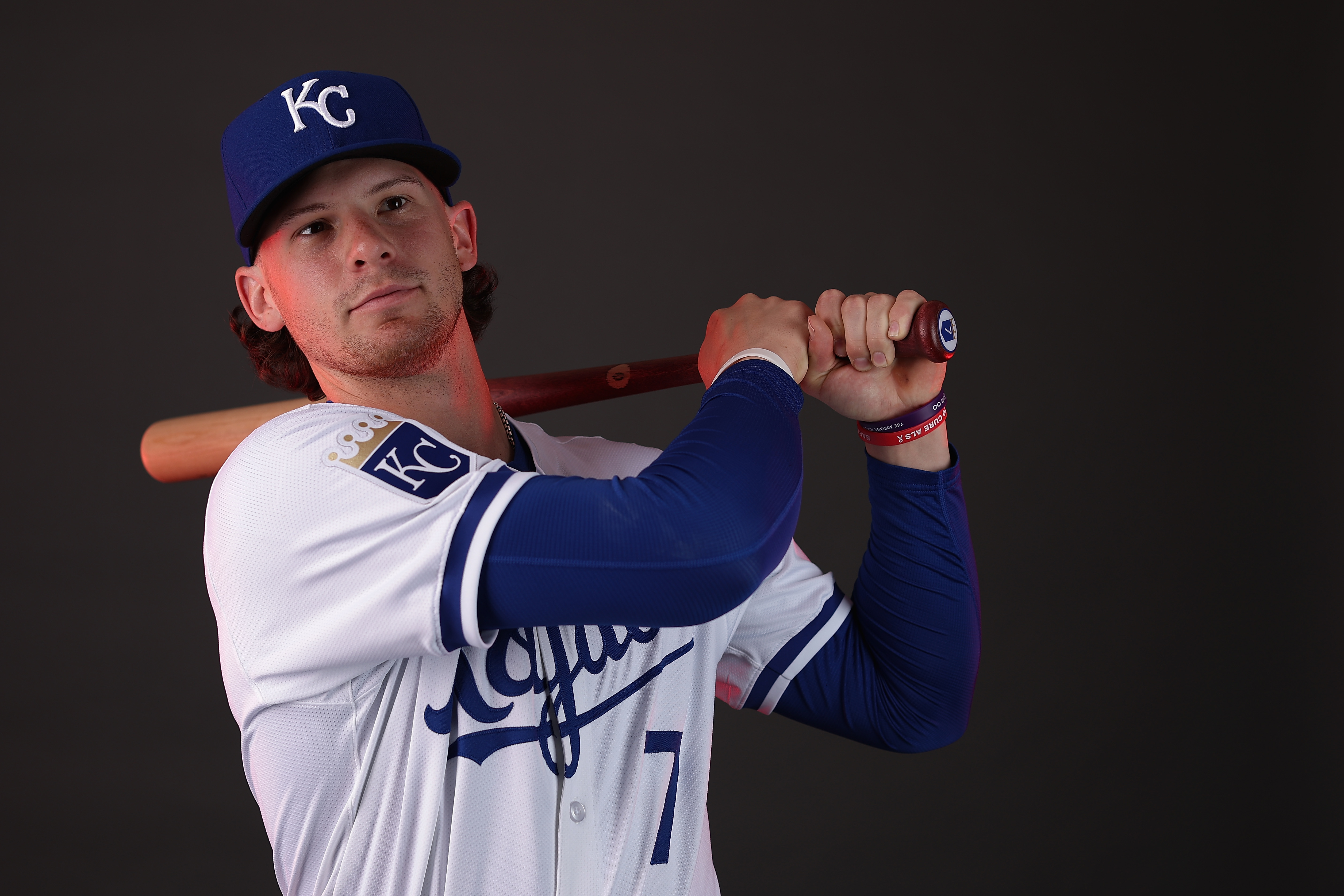 Bobby Witt Jr. #7 of the Kansas City Royals poses for a portrait during photo day at Surprise Stadium on February 22, 2024 in Surprise, Arizona.
