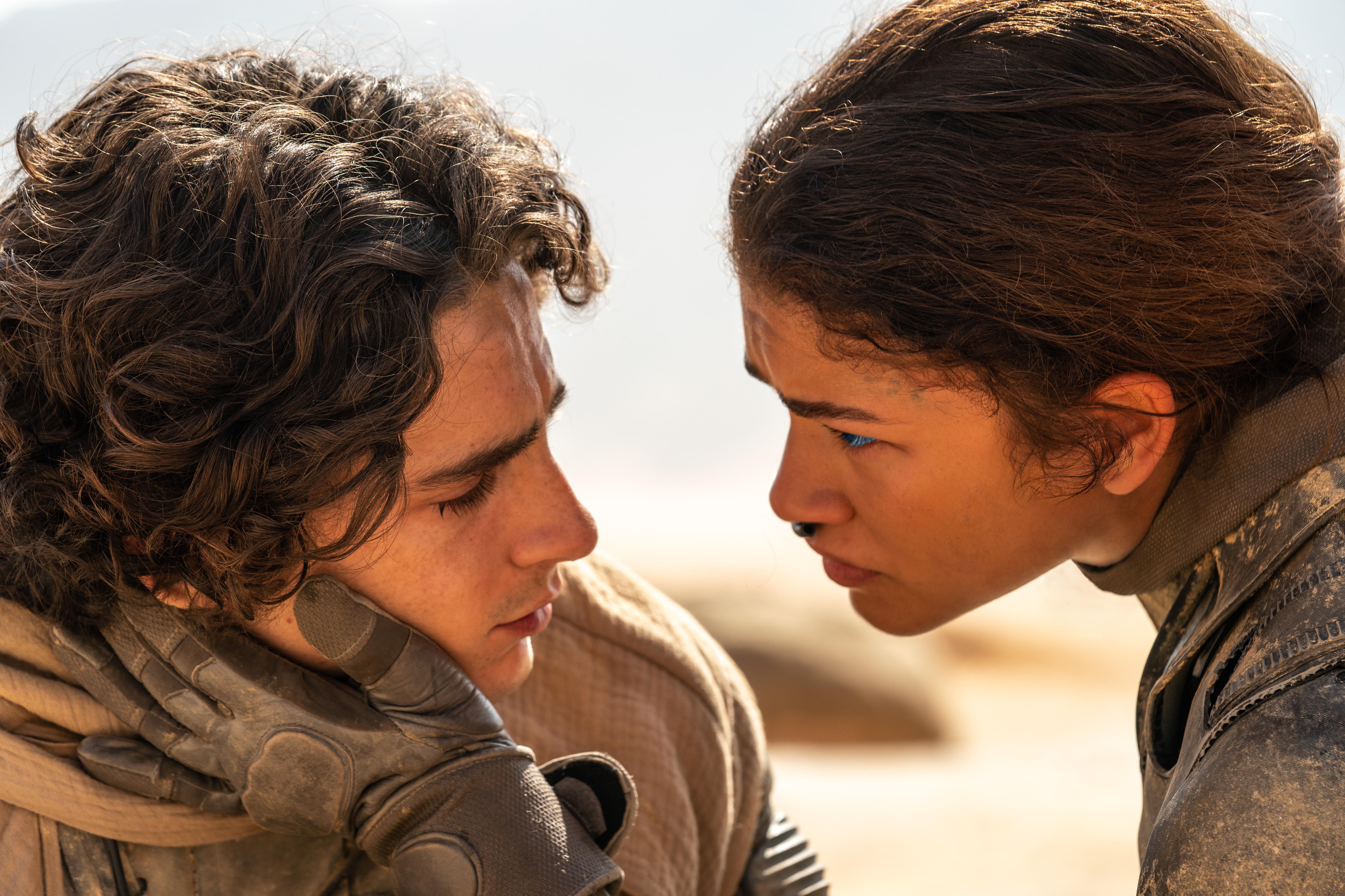 Timothée Chalamet and Zendaya stare into each other’s eyes in Dune 2